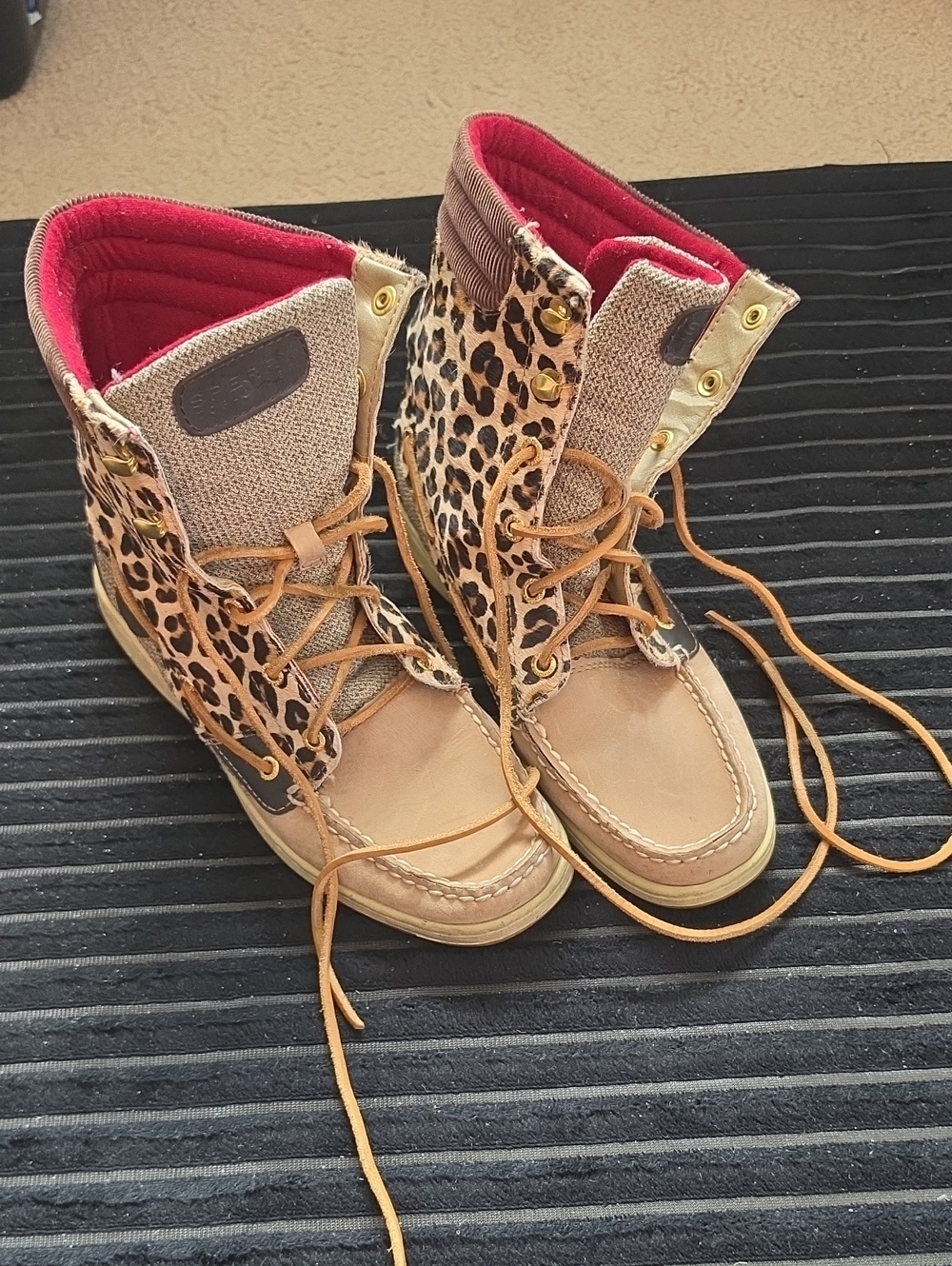 Sperry Leopard and Tan Lace-Up Women's Boots